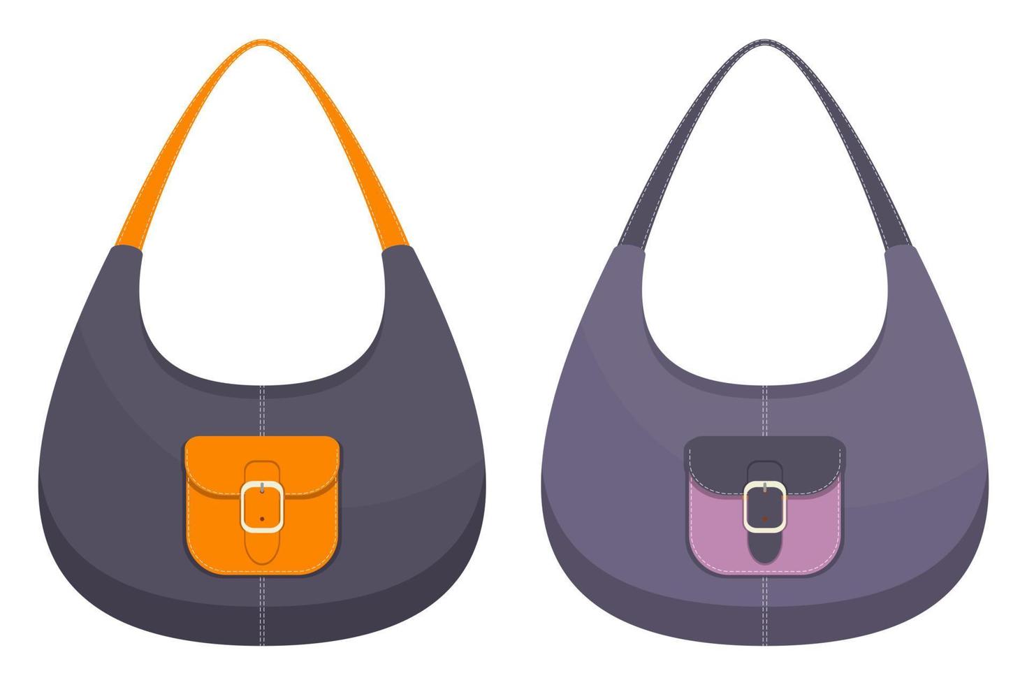 colección de dos elegantes bolsos de cuero de colores con bolsillos y costuras blancas. bolsa de mujer. bolsos de mujer aislados sobre fondo blanco. ilustración vectorial vector