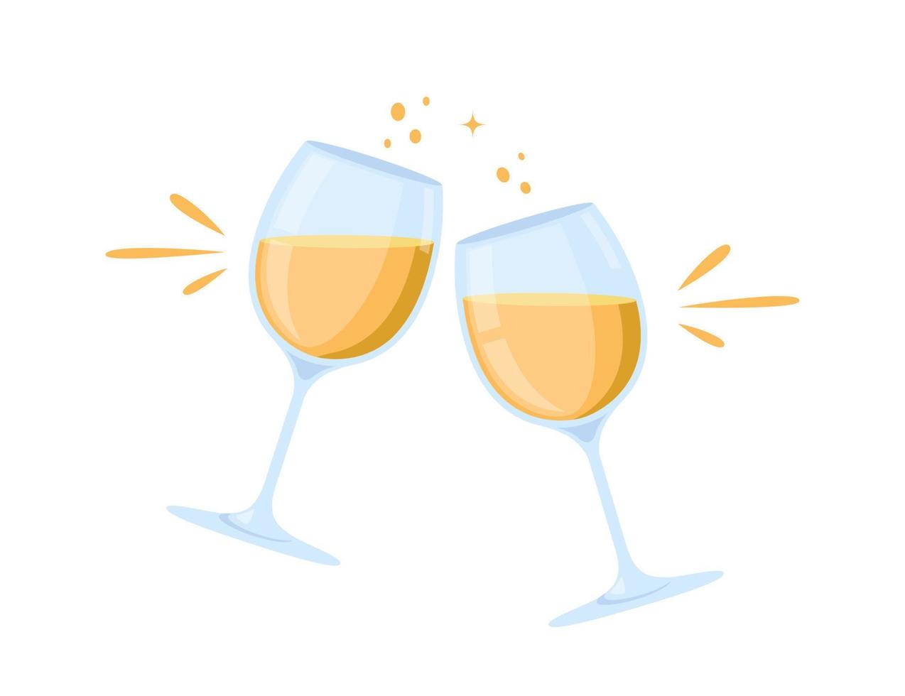 Two glasses of white wine. Cheers with wineglasses. Clink glasses icon. Vector illustration isolated on white background.