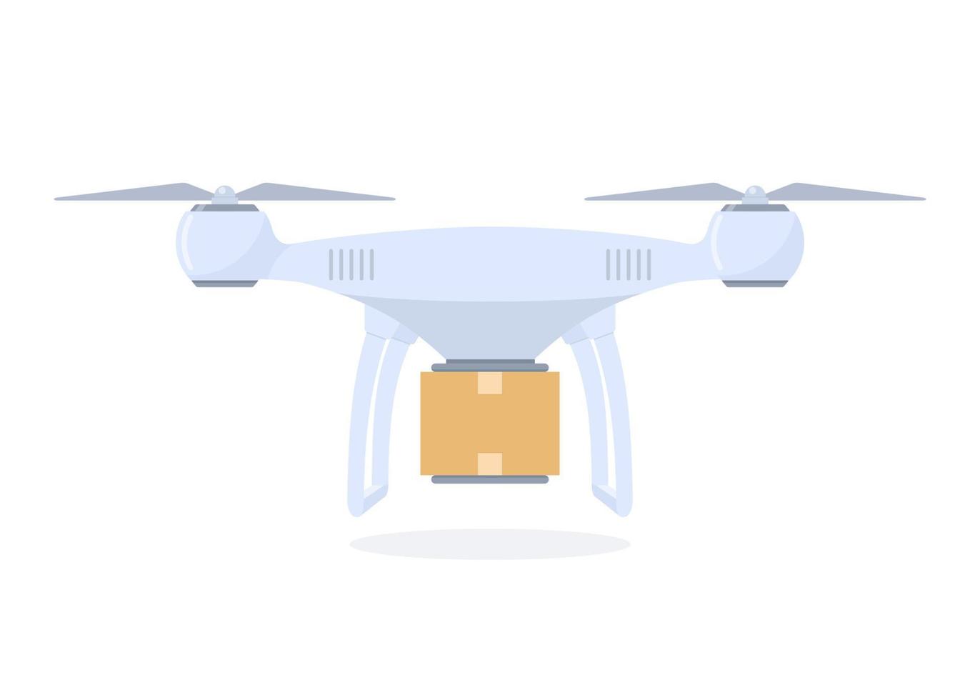 Drone delivery concept illustration. Delivery quadrocopter with package. Vector illustration in flat style.
