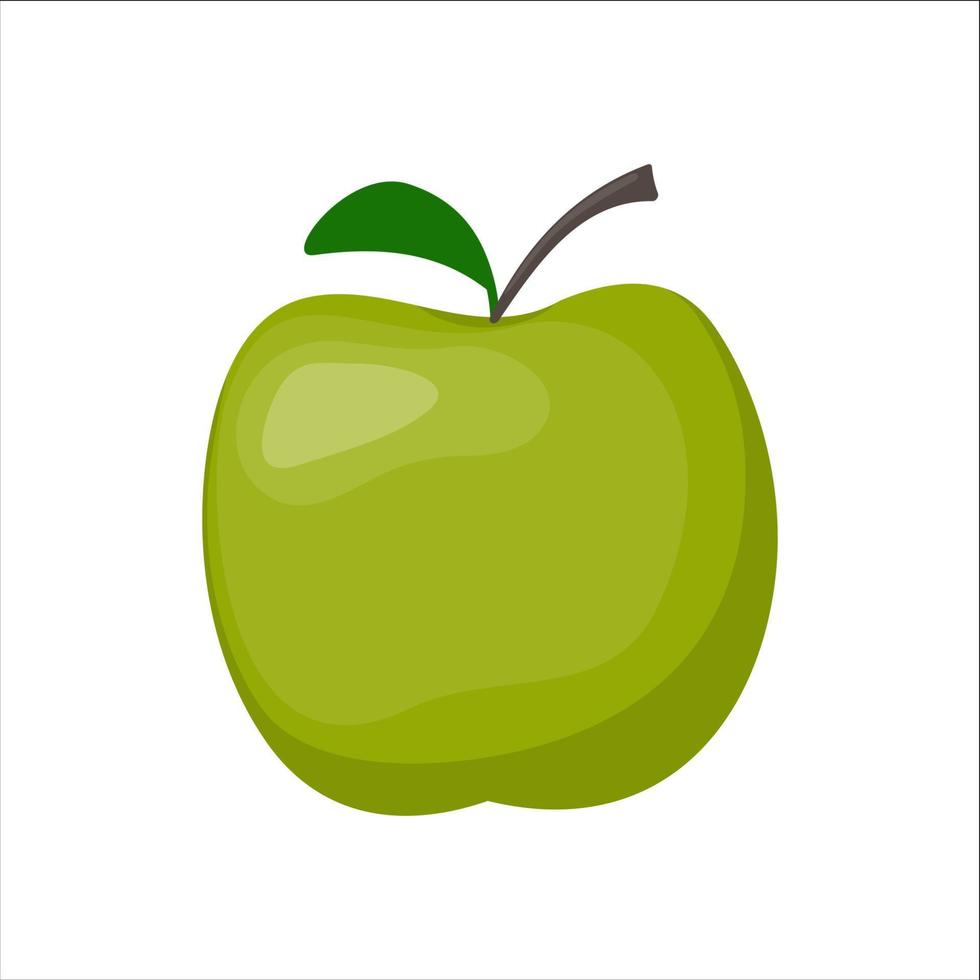 Green fresh apple isolated on white background, vector illustration in flat style.