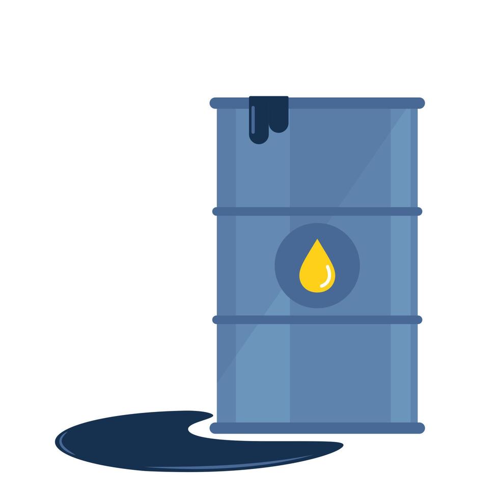 Metal barrel with oil icon. Barrel with oil drop icon on it. Ecology, environmental pollution, waste. Flat style vector illustration.
