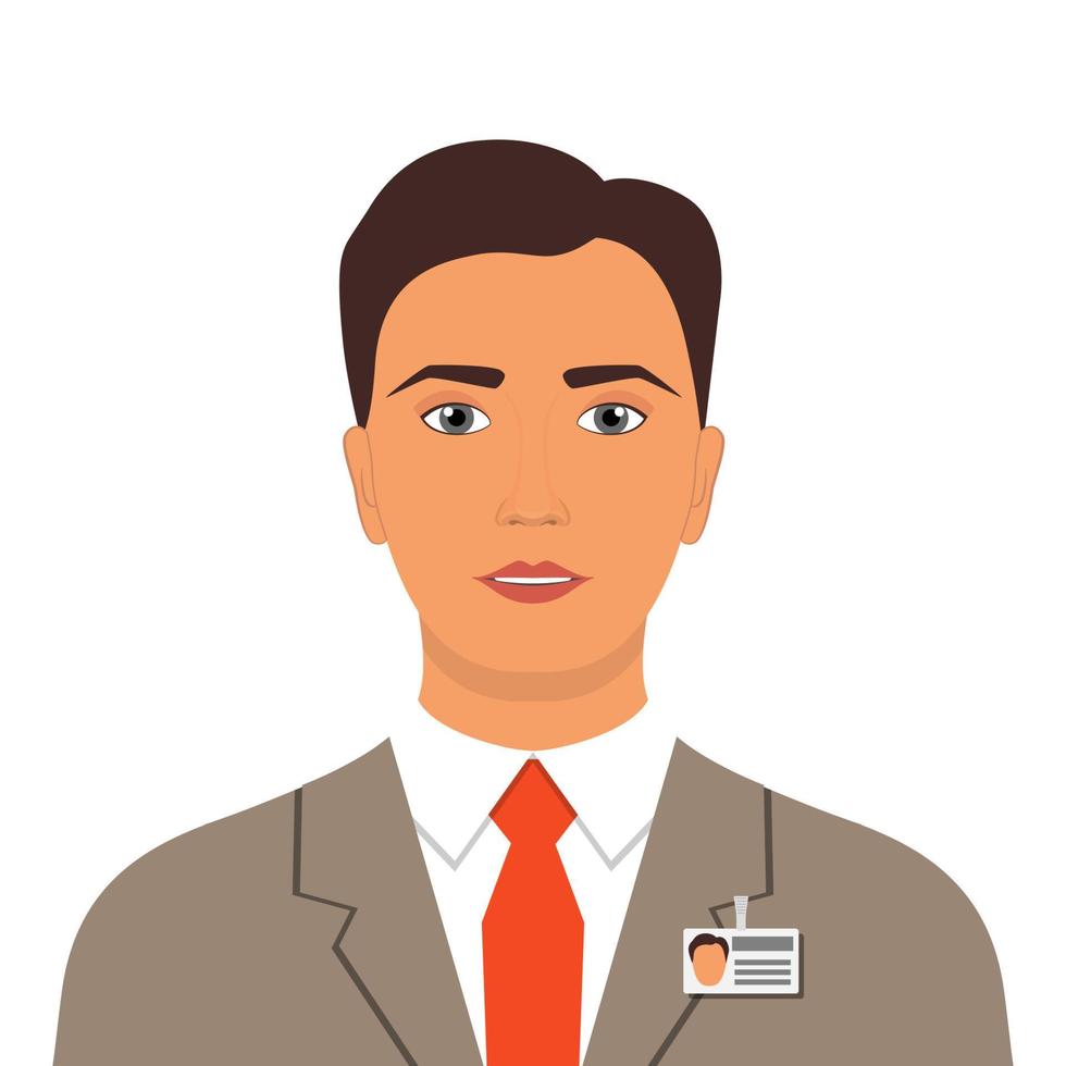 Elegant man in business suit with badge. Man business avatar profile picture. Vector illustration, isolated.