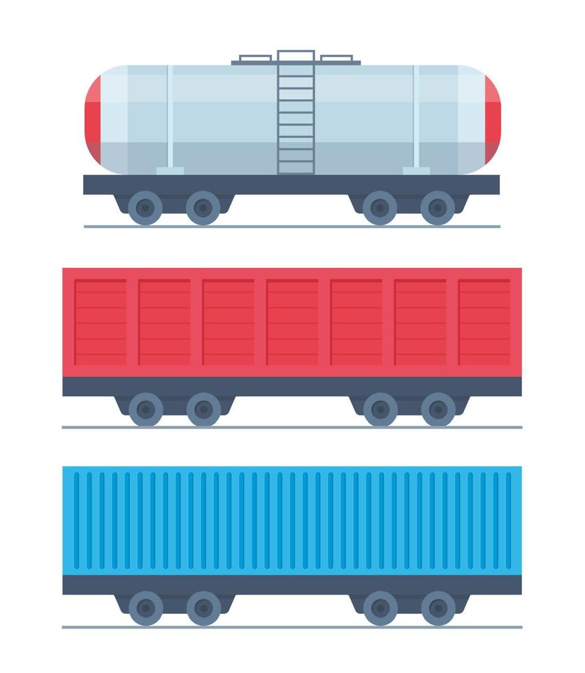 vagón de tren de carga, tanque, carga, cisterna. partes del tren de carga. ilustración plana de vector de tráfico de carga moderno.