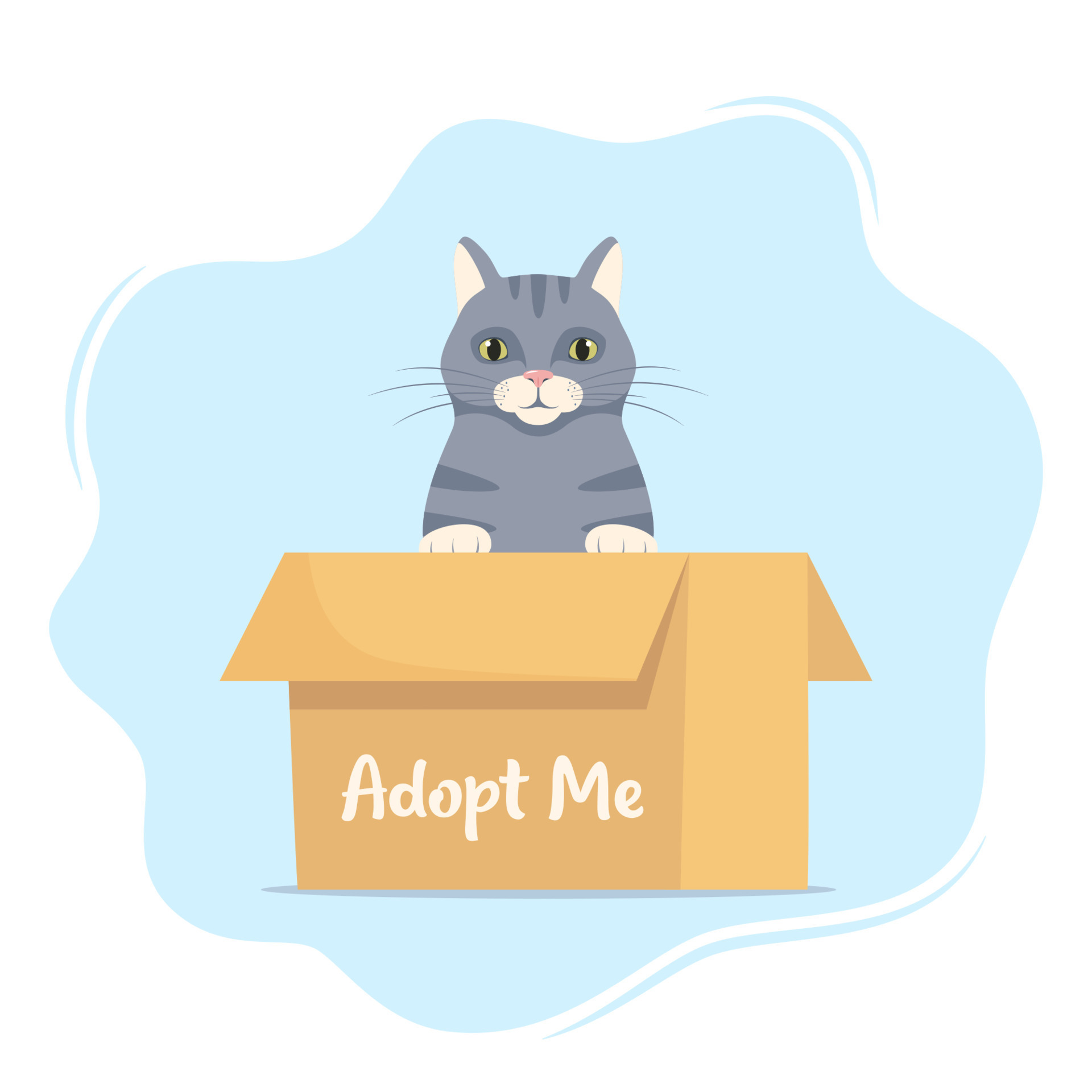 Cute little cat in a cardboard box with the inscription Adopt me. Adopt a  pet. Cute homeless kitty waiting for the adoption. Vector illustration for animal  shelter poster. 15410523 Vector Art at Vecteezy