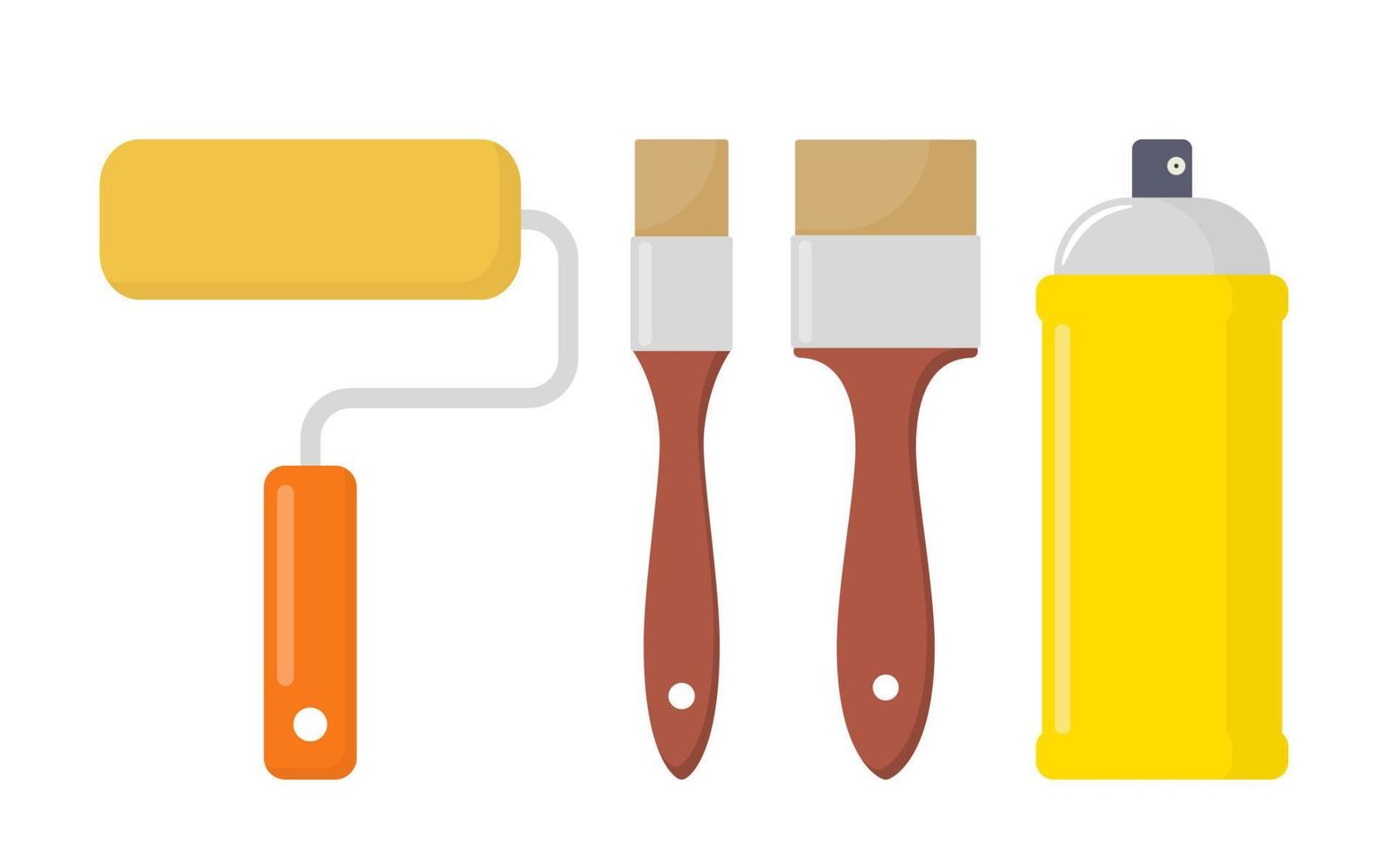Painting tools set. Tools for various ways of painting. Paint roller, brushes, spray paint. Vector flat illustration, isolated.