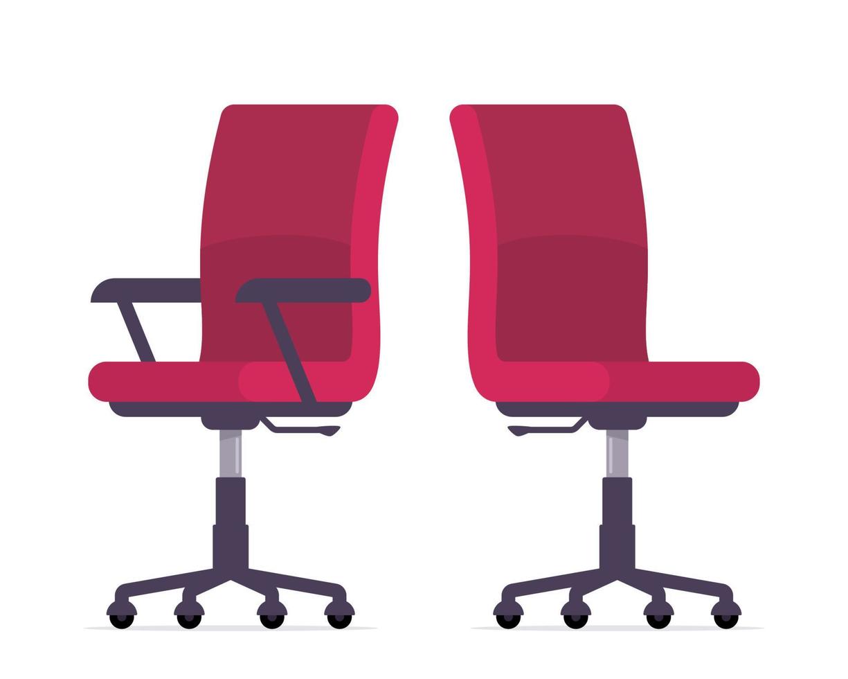 Office chair with and without armrests, in various points of view. Furniture for office Interior in flat style. Vector illustration.