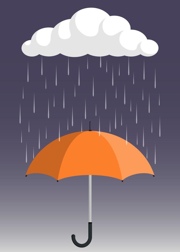 nube, lluvia y paraguas abierto bajo la lluvia. ilustración vectorial de estilo plano. vector