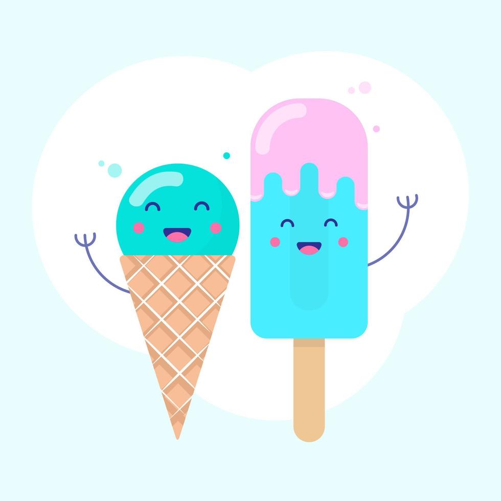 ilustración vectorial de dibujos animados divertidos helados con feliz cara sonriente para diseños y decoraciones infantiles, aislados en blanco. vector