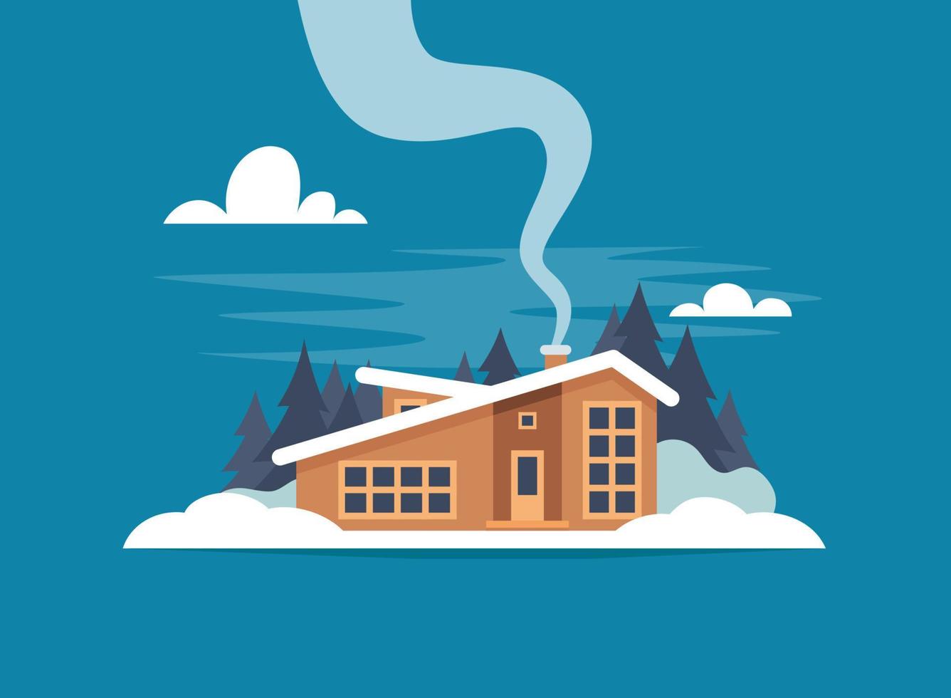 paisaje de montaña de invierno con casa grande para turistas. vacaciones de invierno en la montaña, estaciones de esquí, alquiler de casas. ilustración plana vectorial. vector
