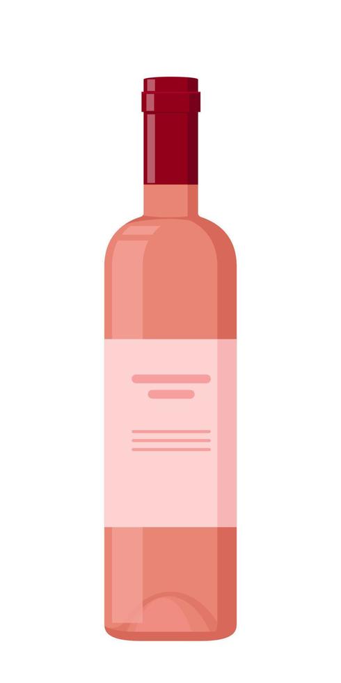 botella de vino rosado. botella rosa con etiqueta ligera. ilustración vectorial plana. vector
