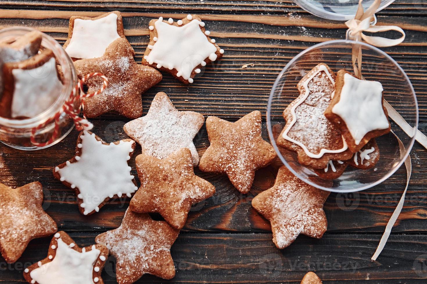 Cookies and sphere object. Christmas background with holiday decoration photo