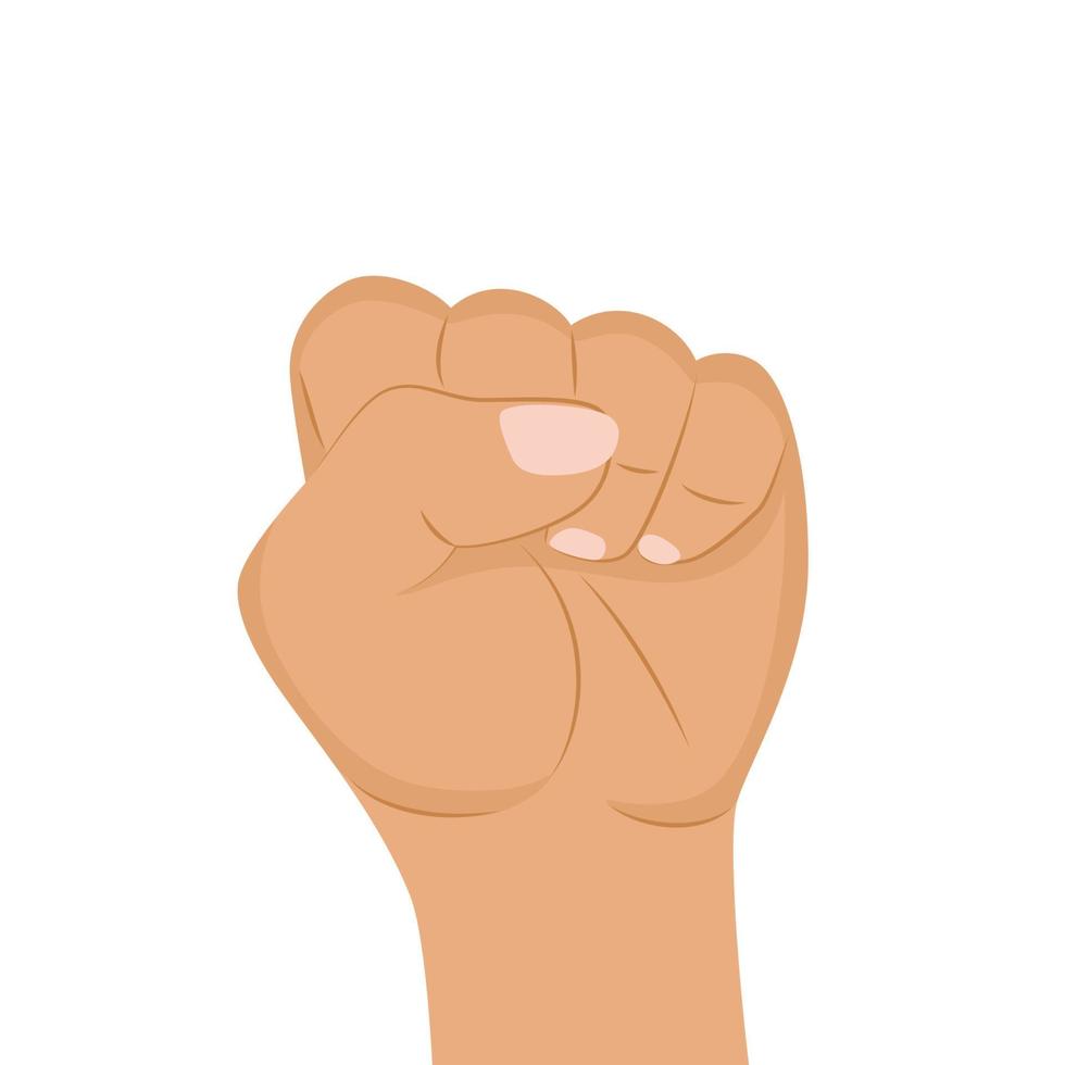 Woman hand with her fist raised up. Girl Power. Symbol of feminist movement. Happy Women's Day concept. Vector illustration.