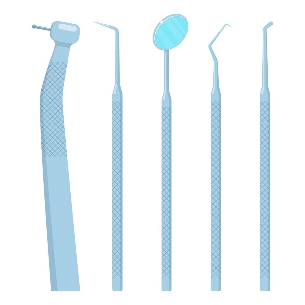 Teeth dental medical equipment steel tools set, vector illustration in flat style.