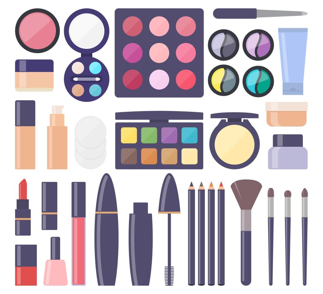 Decorative cosmetics, big set of icons. Everything for make up. vector