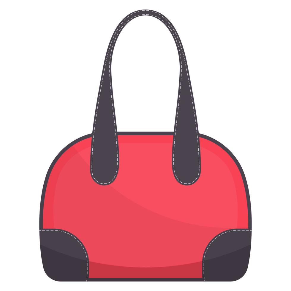 Colorful handbag with white stitching. Woman bag. Ladies handbag isolated on white background. Vector illustration.