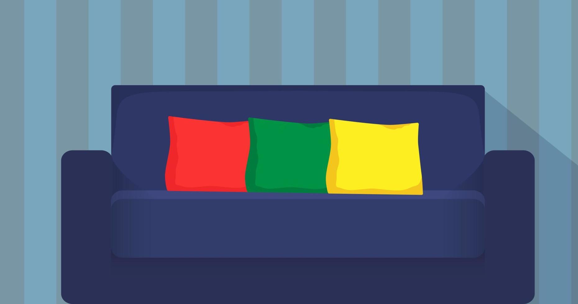 Modern sofa with colorful pillows. Cozy couch. Flat vector illustration.