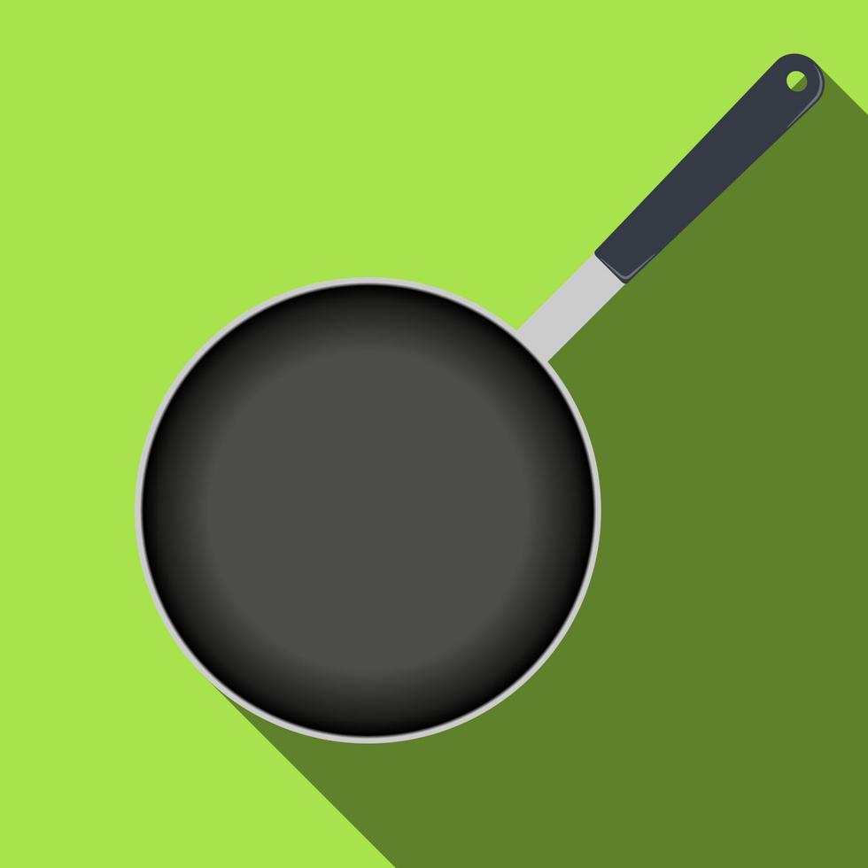 Frying pan top view, icon with long shadow. Vector illustration.