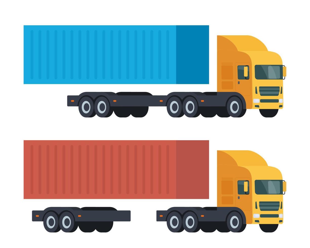 Cargo Truck parts body, cabin. Commercial transport. Logistics. Car for the carriage of goods. Flat vector illustration.