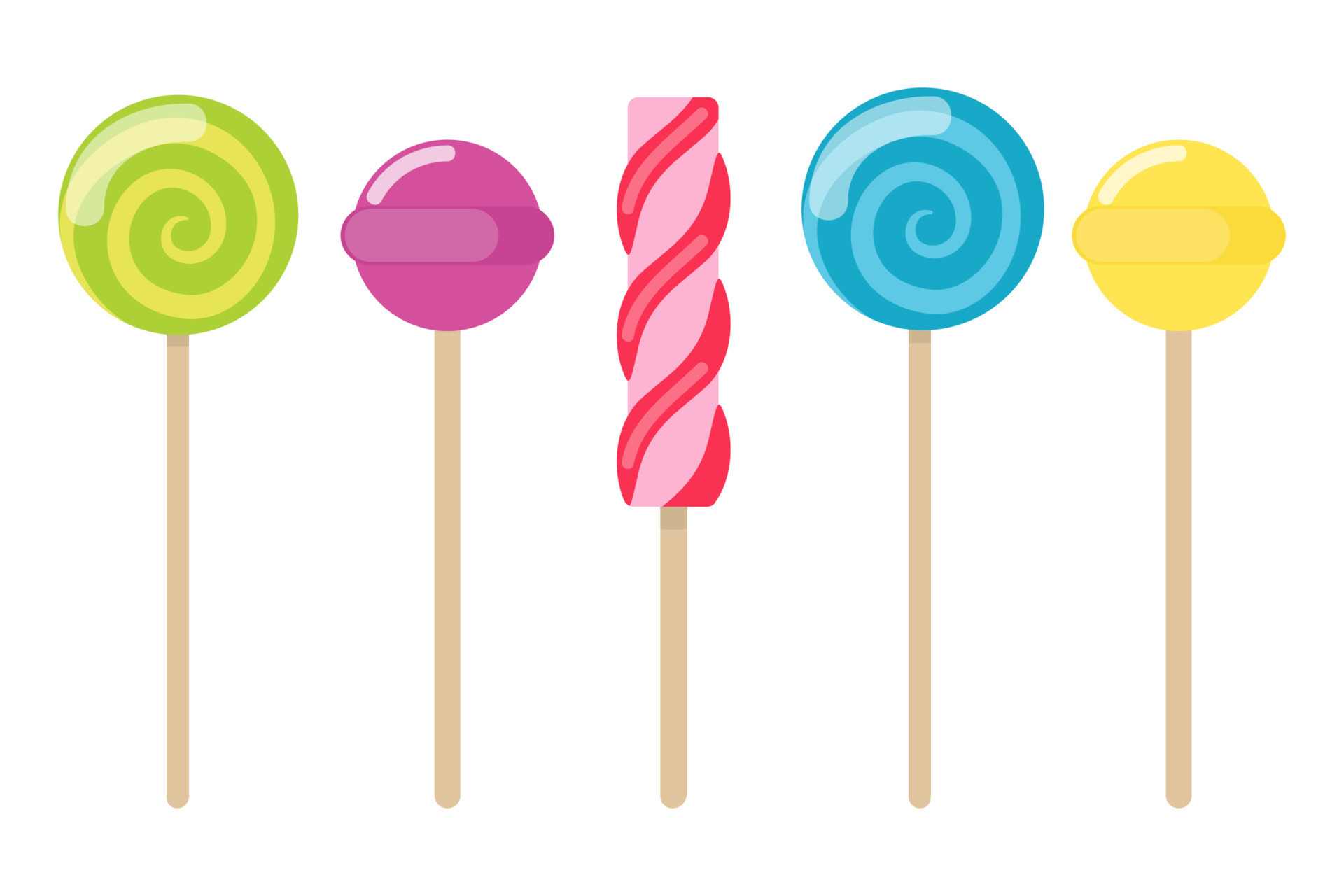 Collection of lollipops with a variety designs. Candy types. Simple vector illustration