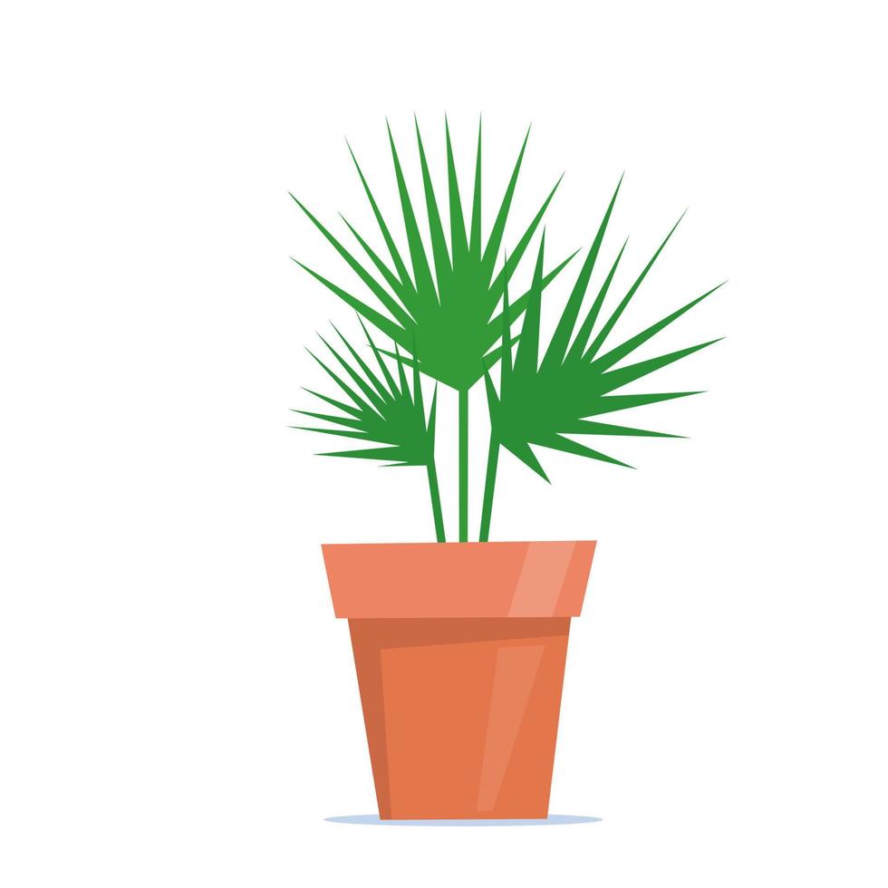 Cute green potted plant in flat style. Vector illustration.