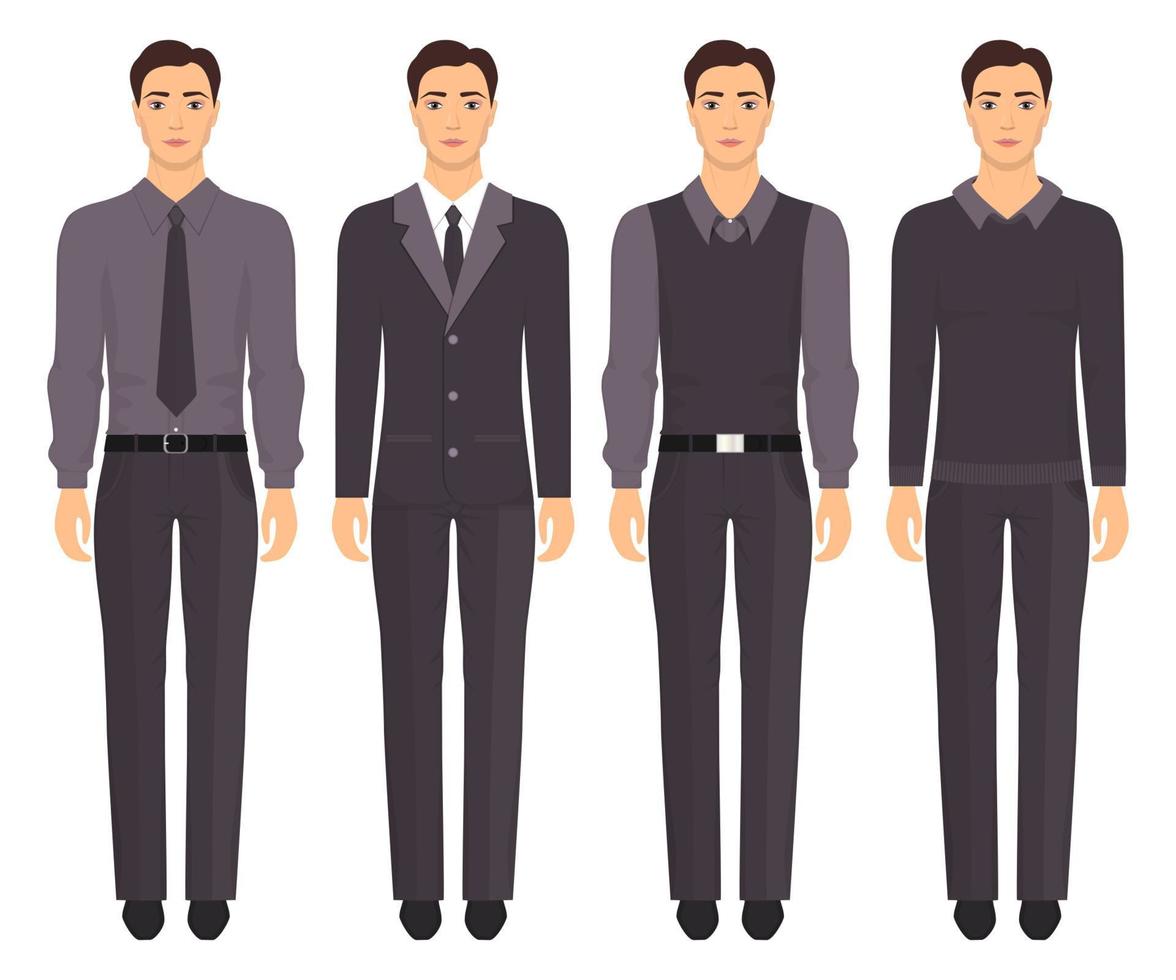 joven parado en crecimiento con diferentes ropas formales. hombre con elegante e informal. vestuario básico. vectorial, aislado. 15412253 Vector en Vecteezy