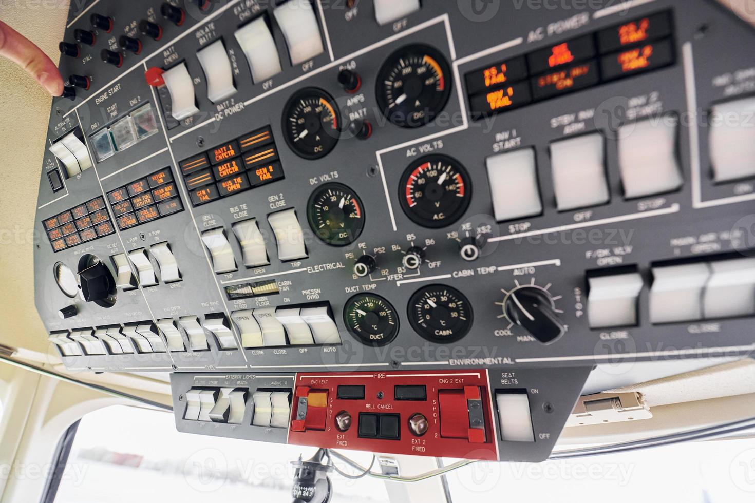 Different displays. Close up focused view of airplane cockpit photo