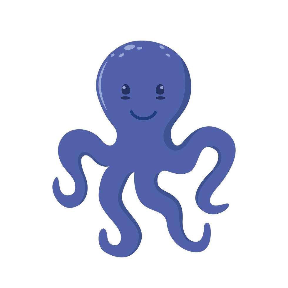 Cute flat style octopus character. Aquatic water underwater animal. Isolated on white backgroud illustration. vector