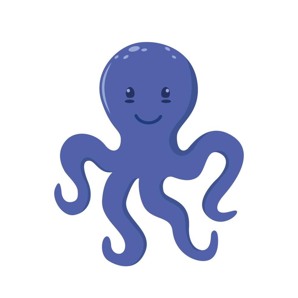 lindo personaje de pulpo de estilo plano. agua acuática animal submarino. aislado en la ilustración de fondo blanco. vector