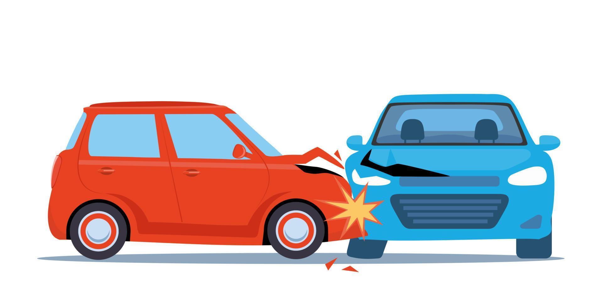 Car accident. Damaged transport on the road. Collision of two cars