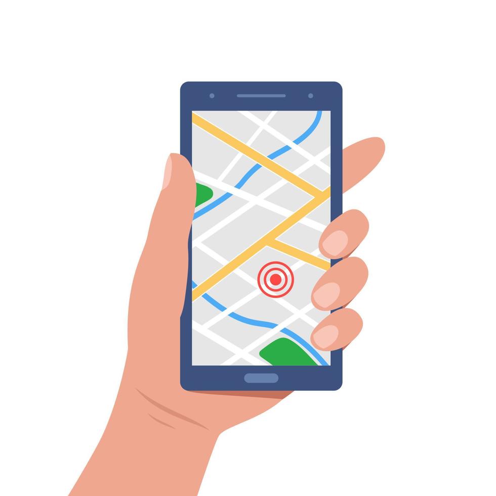 Smart phone navigation - mobile GPS and tracking concept location track application on touchscreen smartphone. Vector illustration.
