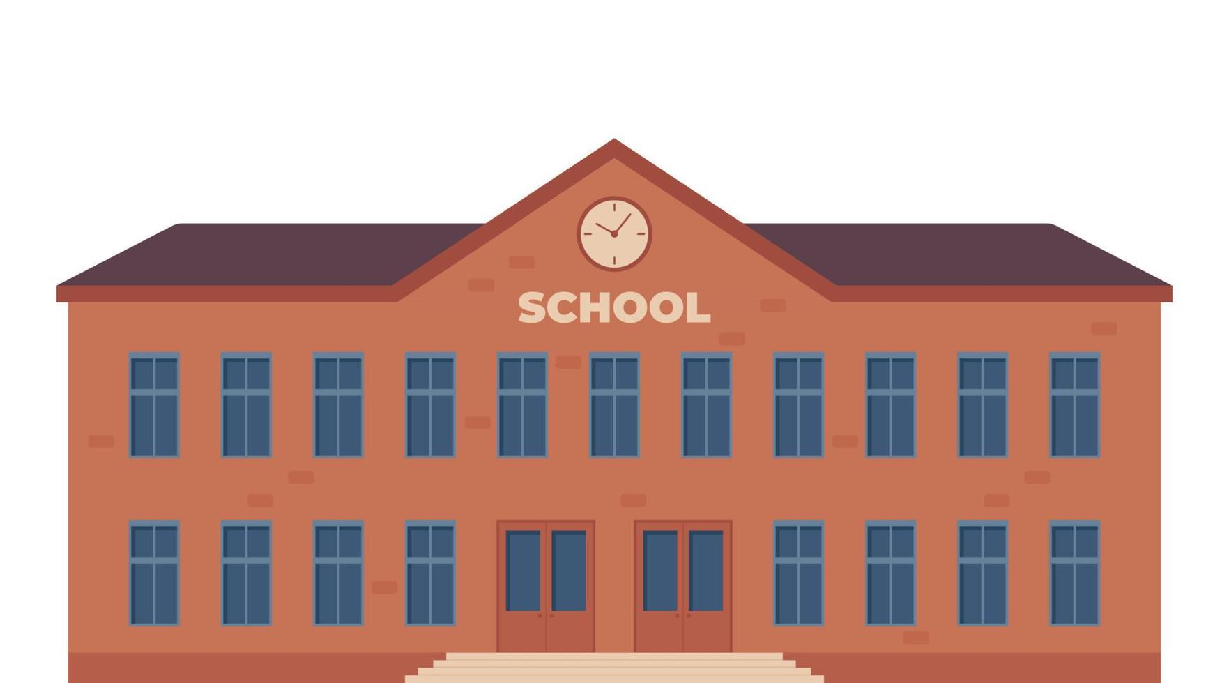 Modern School Building Exterior. Welcome Back To School. Educational architecture, facade of high school building. Design for flyer, banner, card. Vector illustration.