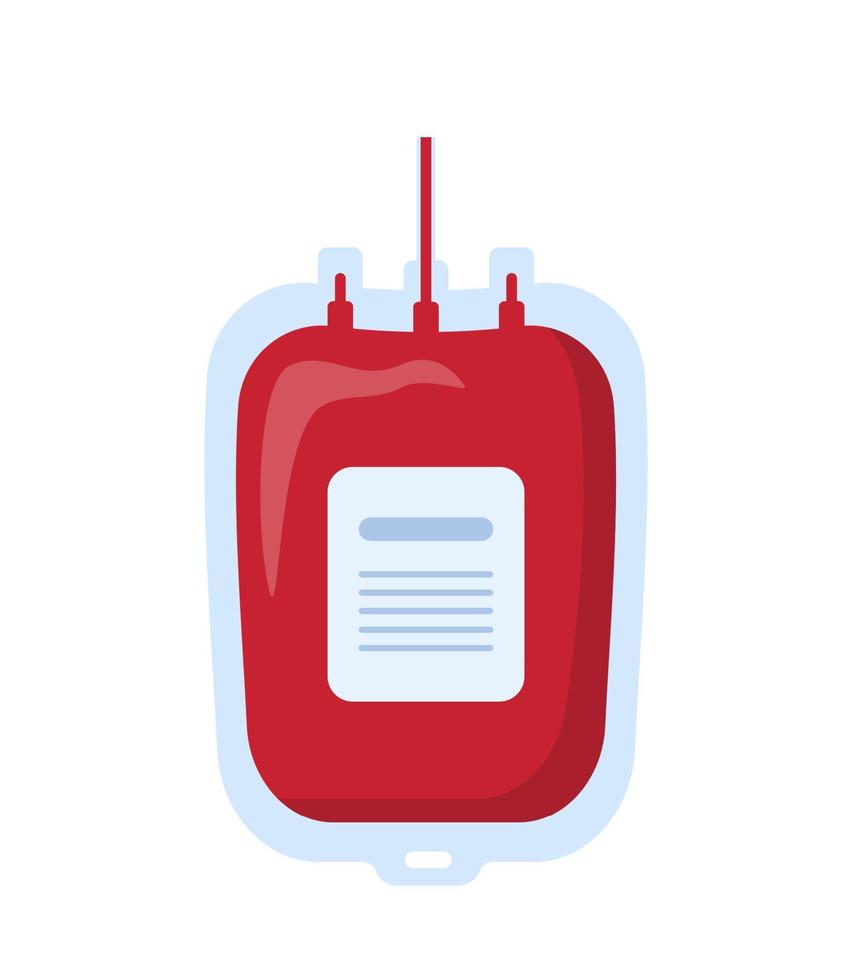 Blood bag with label. Blood transfusion. Blood donation. Concept vector illustration.