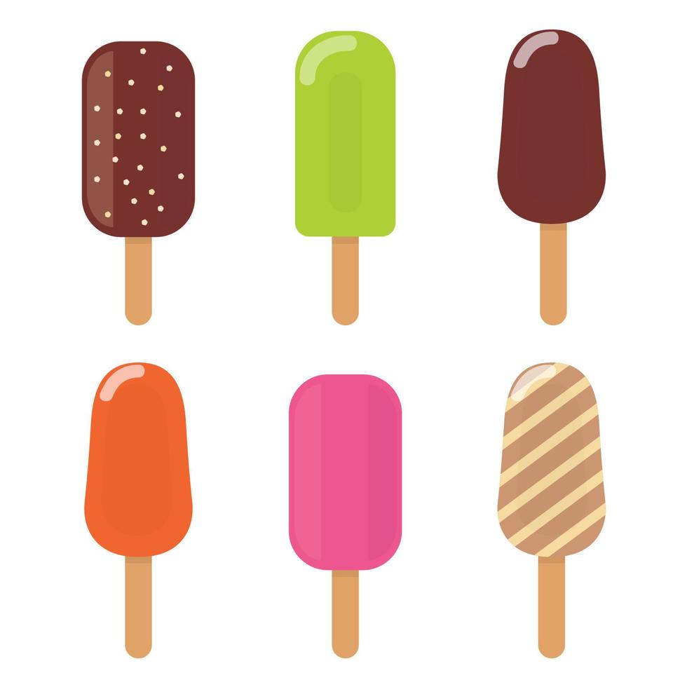 Colorful ice cream icons set. Collection of various ice creams isolated on white background. Vector illustration.