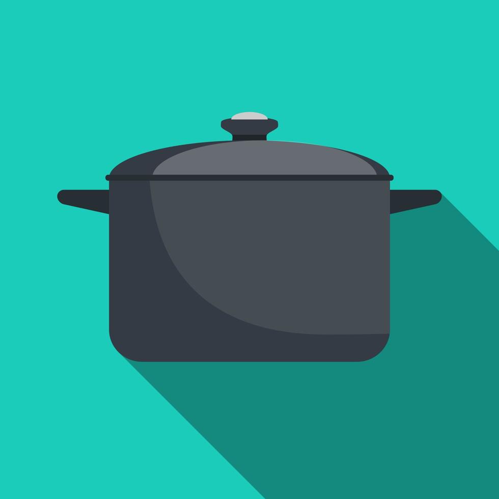 Pan with lid, icon with long shadow. Vector illustration.