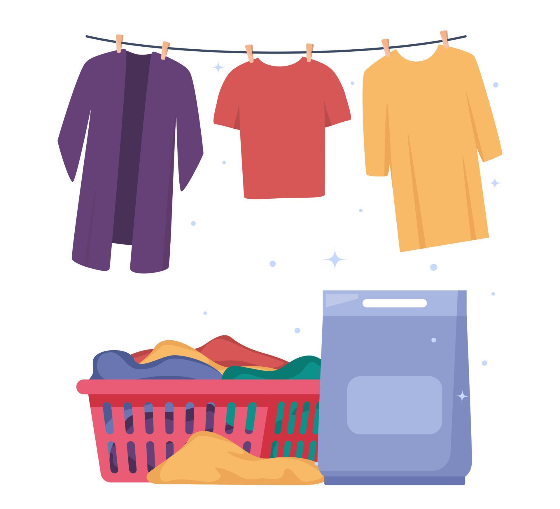 Laundry infographics with different stages of washing process. Washing