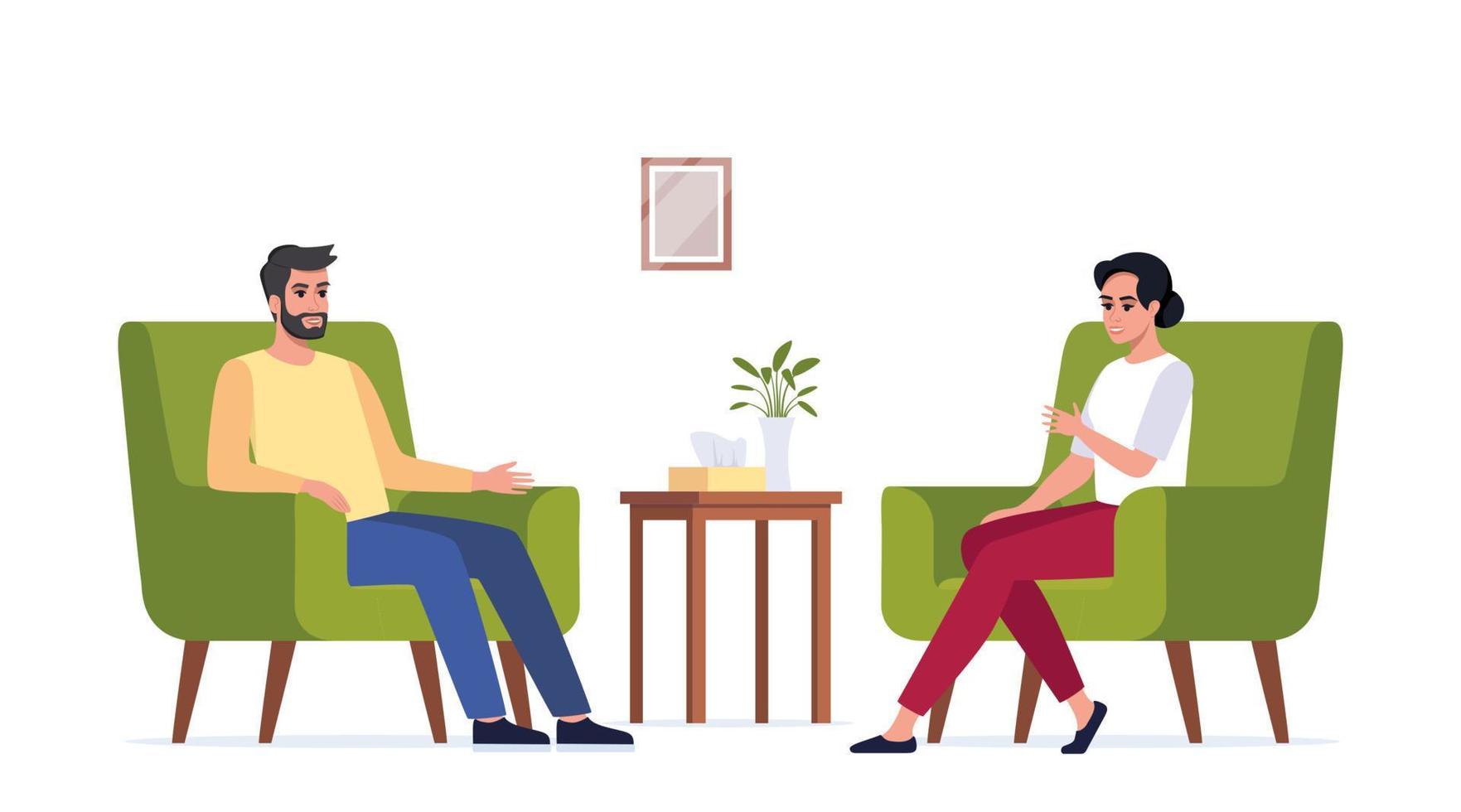 Female psychotherapist has an Individual session with her patient. Man sits on the chair and tells something to his counselor. Talk therapy concept. Vector illustration. 15413478 Vector Art at Vecteezy Female psychotherapist has an Individual session with her patient. Man sits on the chair and tells something to his counselor. Talk therapy concept. Vector illustration. 15413478 Vector Art at Vecteezy
