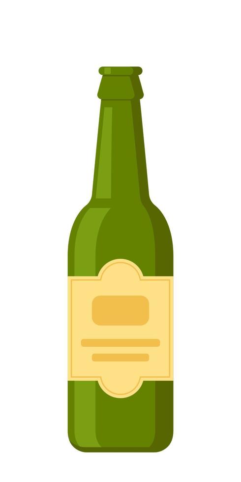 Green beer bottle on white background. Flat style vector illustration.