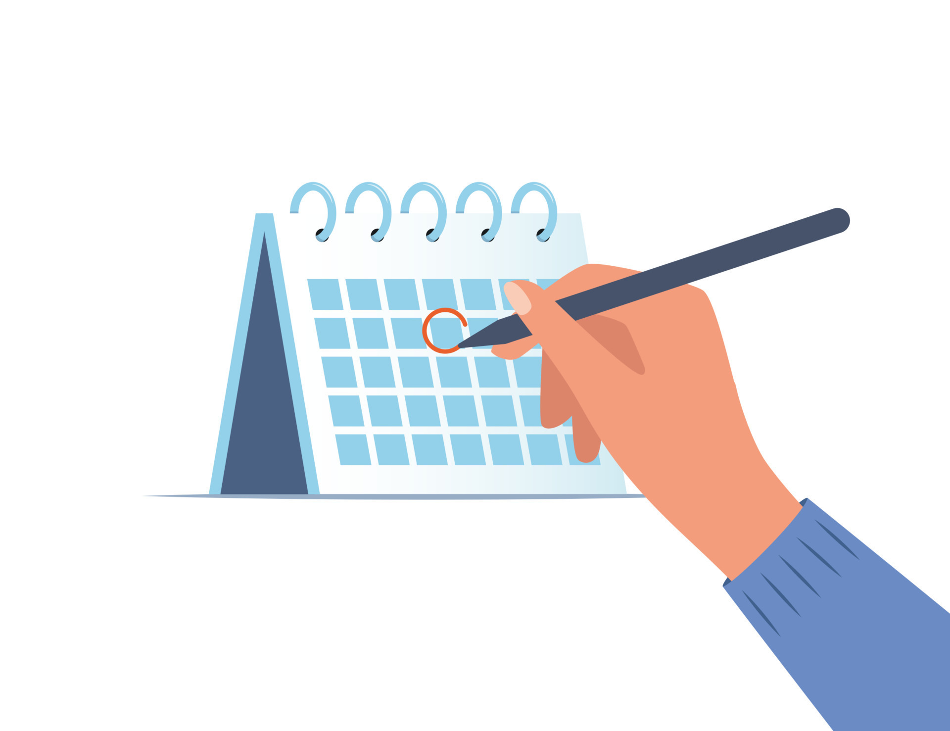 Hand With Pen And Calendar Person Draws Red Mark Around A Date In The 