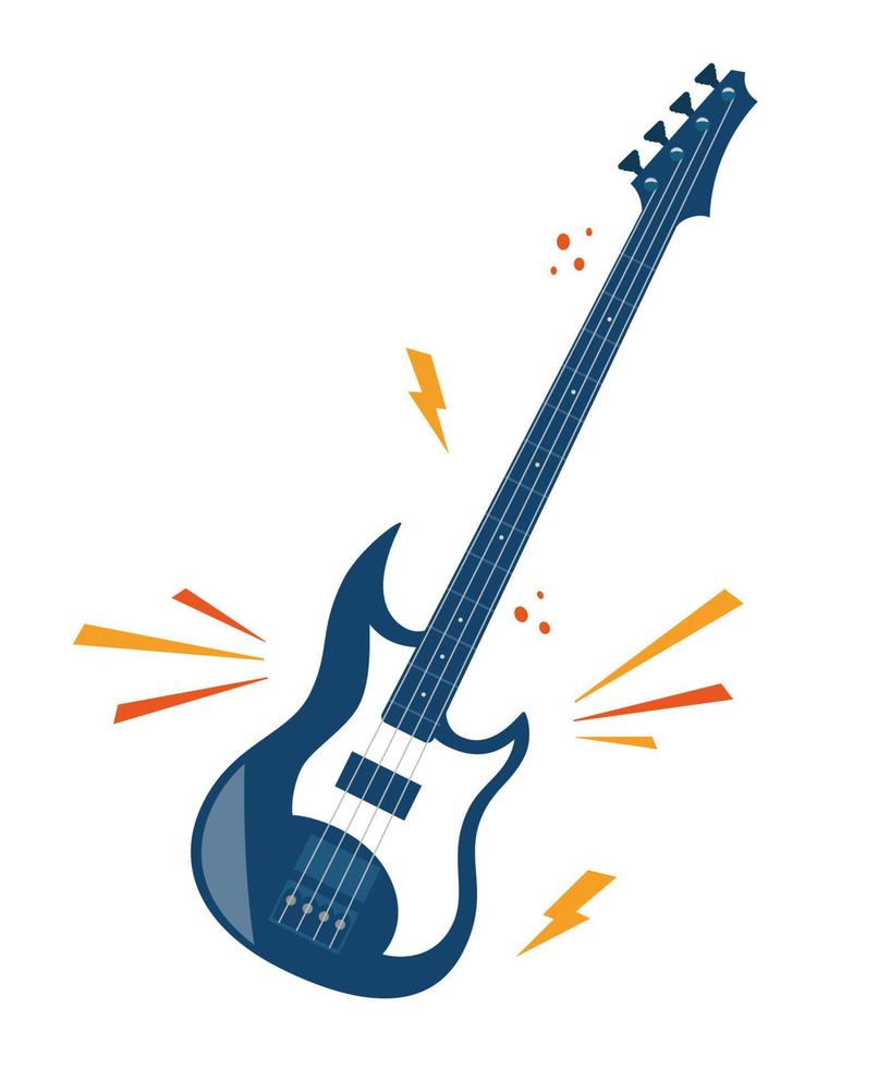 Electric guitar flat vector illustration. Rock music instrument, navy blue color.