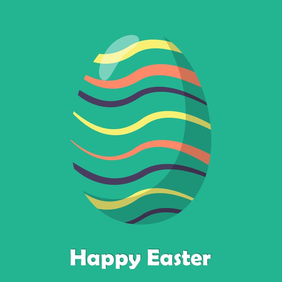 Easter egg decorated with simple wavy lines, easter card template. Vector illustration in flat style.