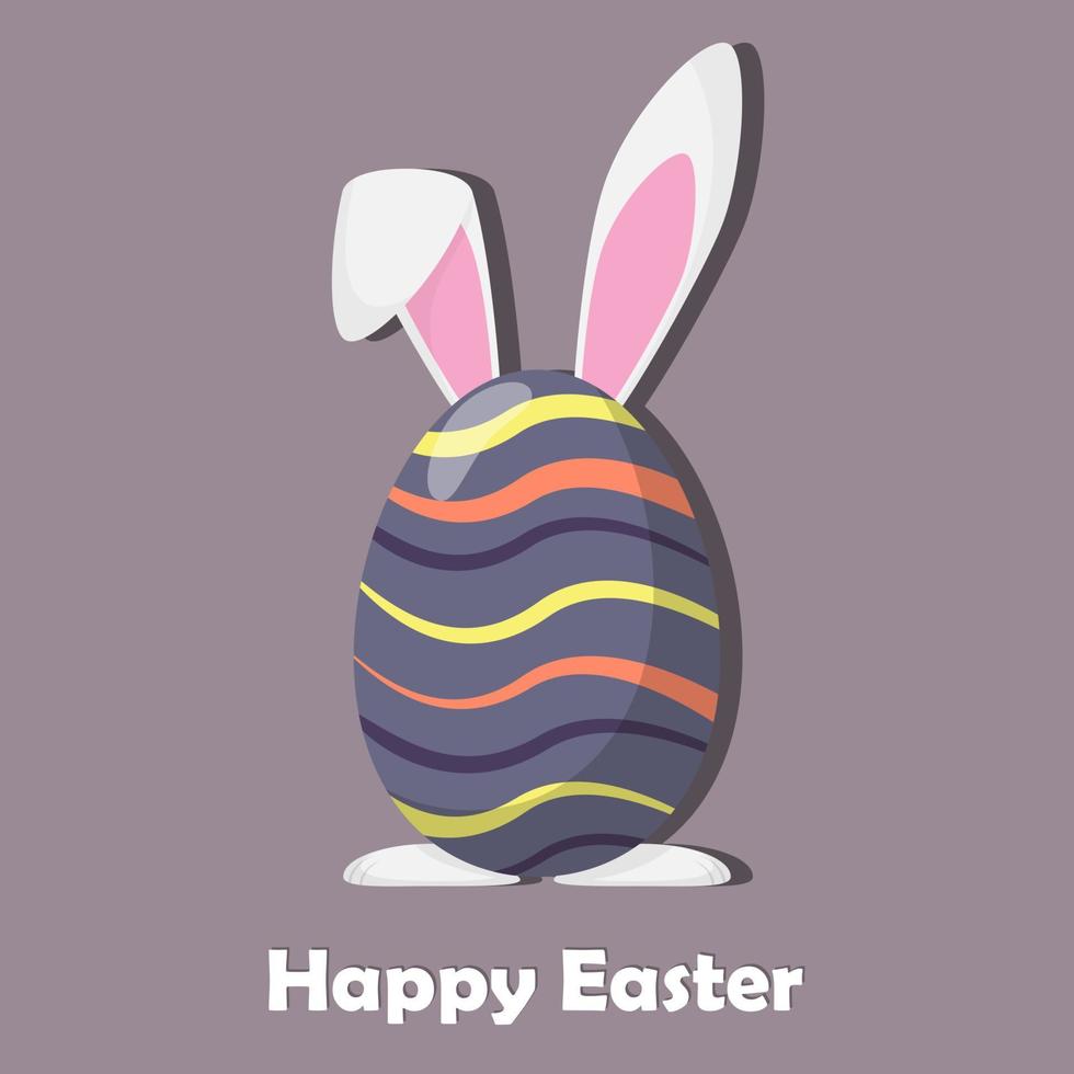 Happy easter egg with rabbit ears and paws. Easter card design. Vector illustration in flat style.