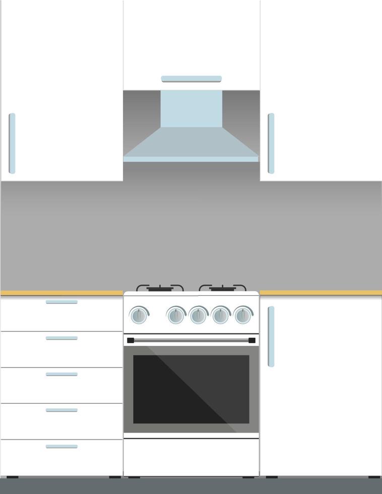 muebles de cocina blancos modernos y estufa de gas. ilustración vectorial en estilo plano. vector