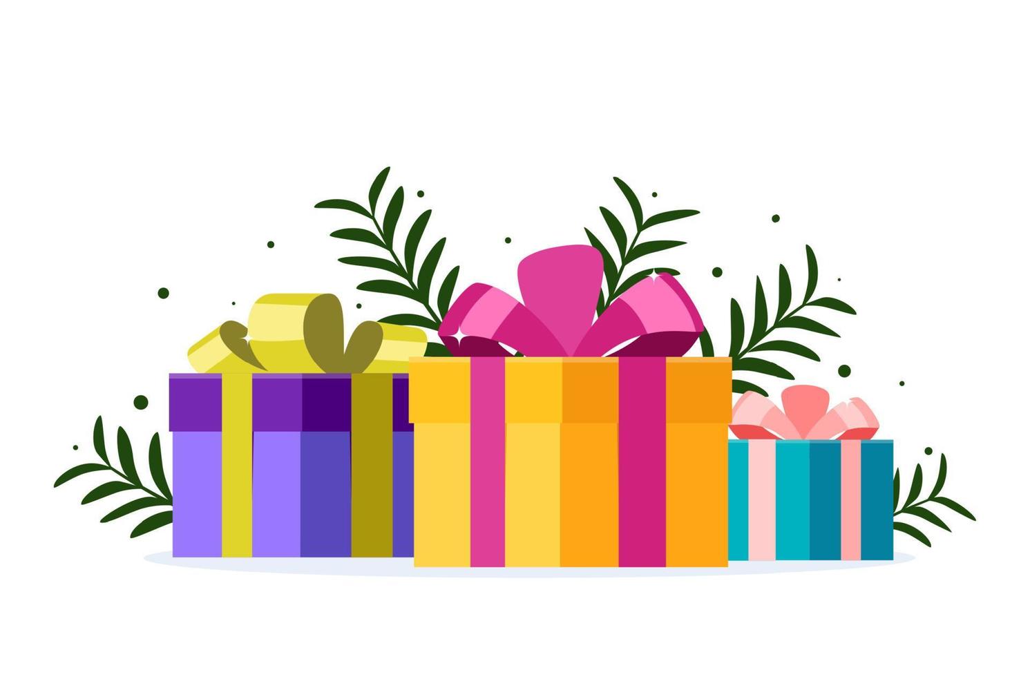 Big pile of colorful wrapped gift boxes. Flat style vector concept holiday illustration Isolated on white background.