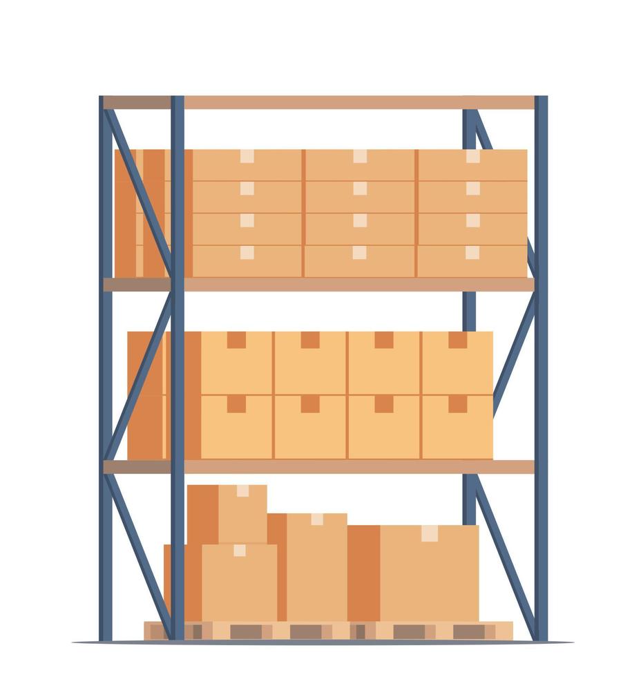 depósito. almacenamiento. estanterías con cajas de cartón. bastidores de almacén. ilustración plana vectorial. vector