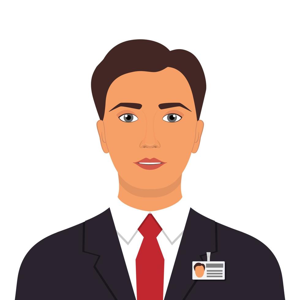 Elegant man in business suit with badge. Man business avatar profile picture. Vector illustration, isolated.