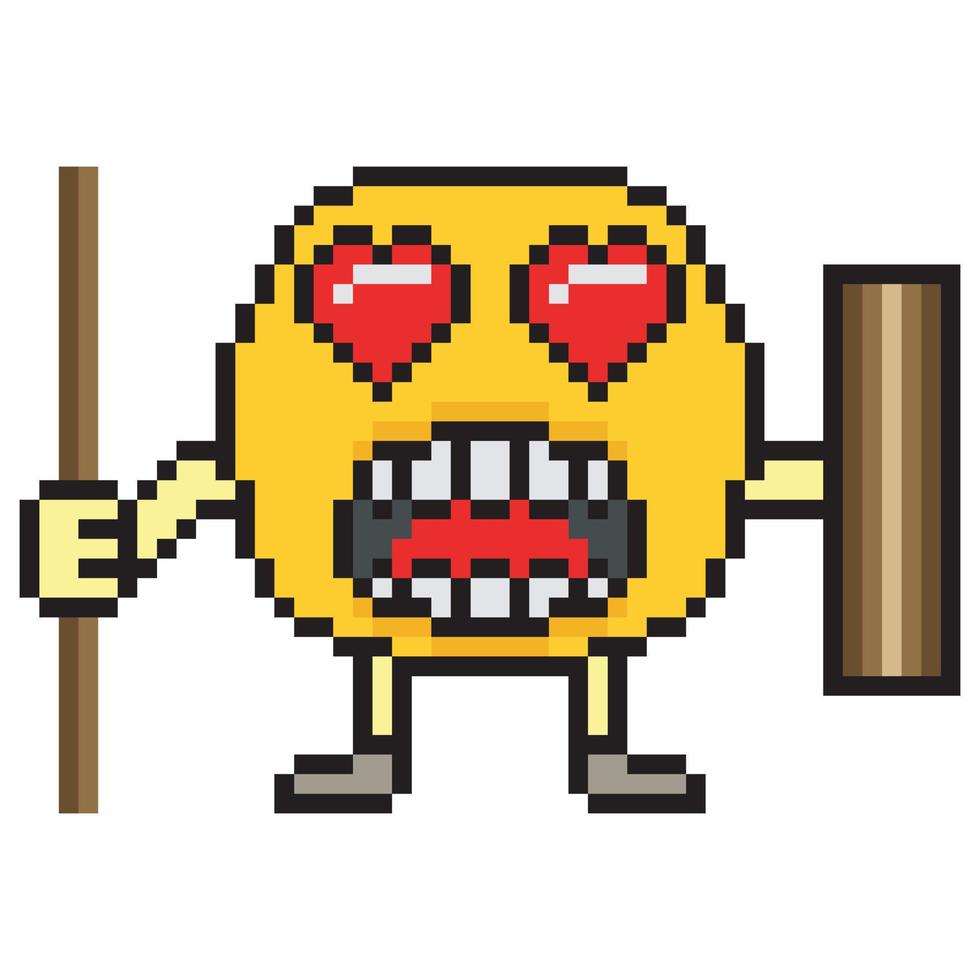 Pixel art face emoticon character. Vector illustration.