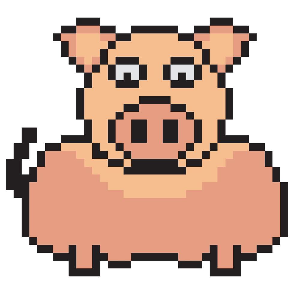 Pig pixel art isolated on white background. Vector illustration.