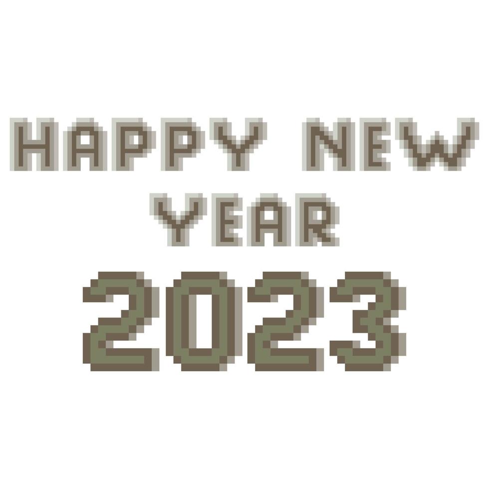 Happy new year 2023 pixel art on white background. Vector illustration.