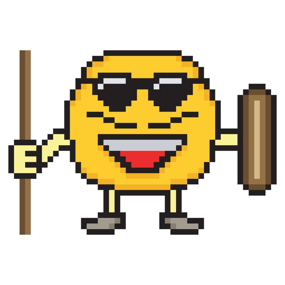 Pixel art face emoticon character. Vector illustration.