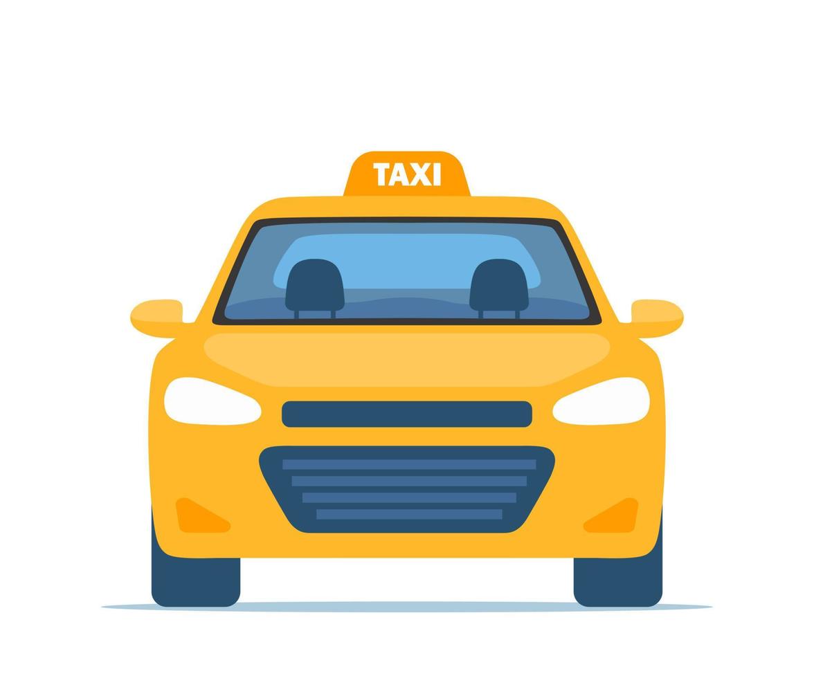Yellow Taxi Car, front view. Vector illustration in flat style.